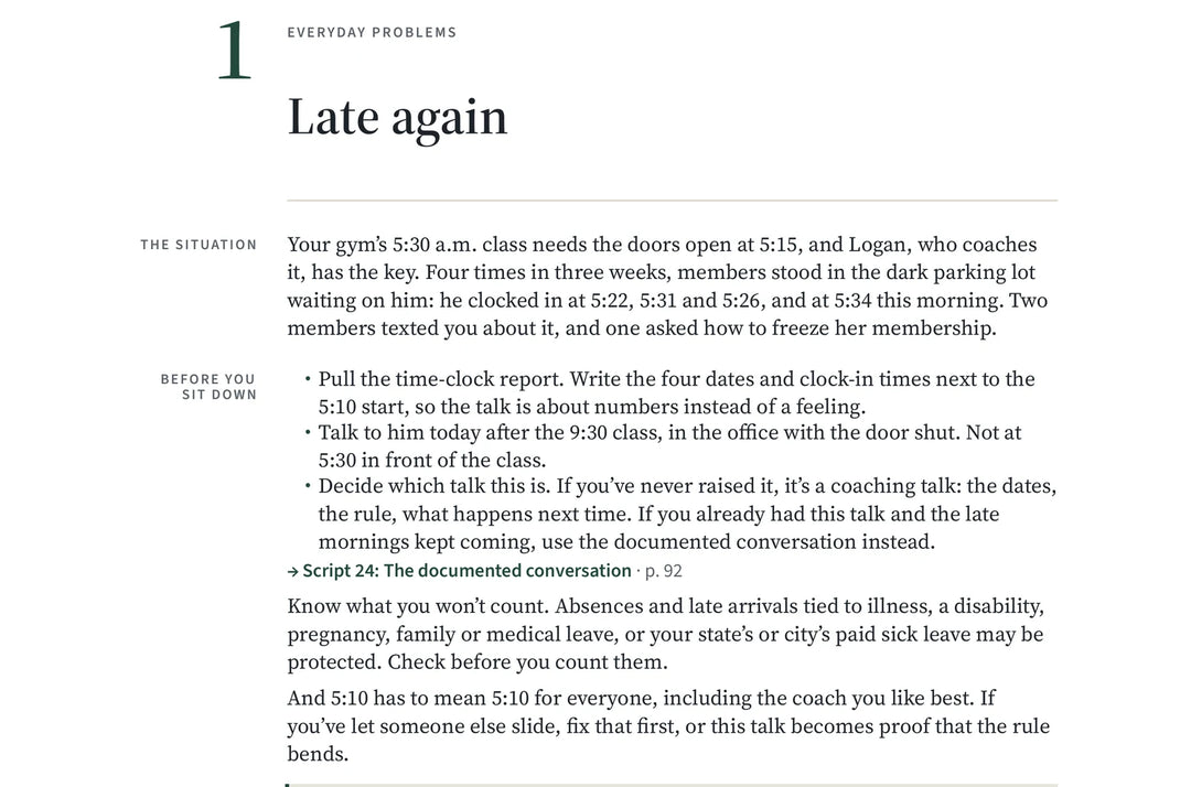 The top of Script 1’s page in the print edition of the Playbook