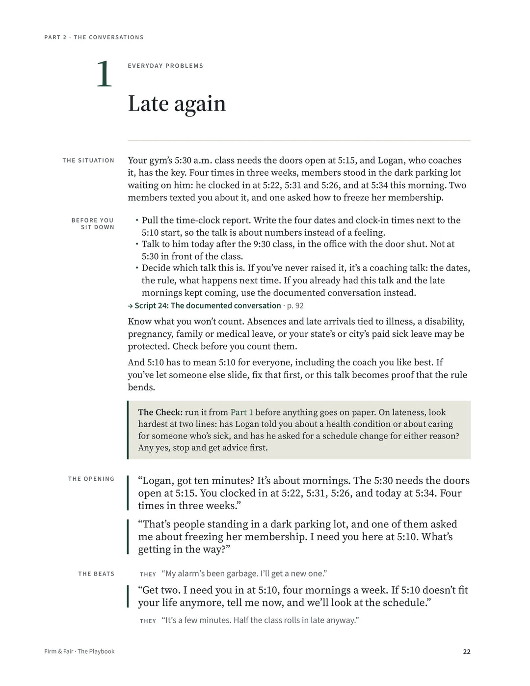 Script 1, Late again, Playbook page 22