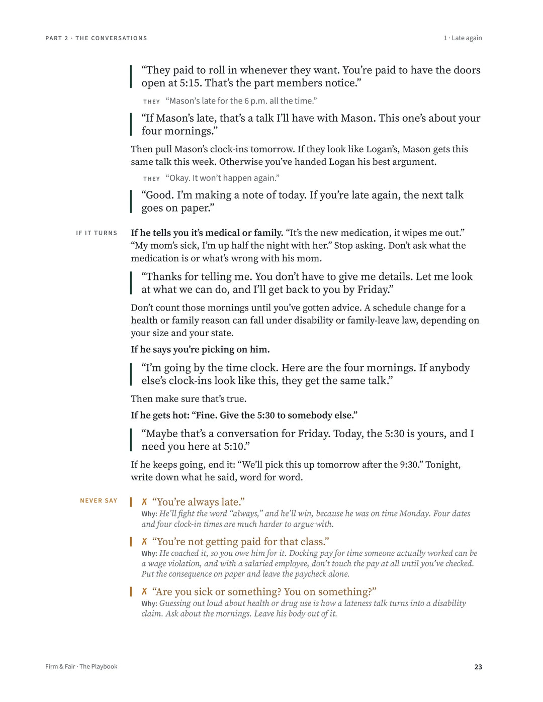 Script 1, Late again, Playbook page 23