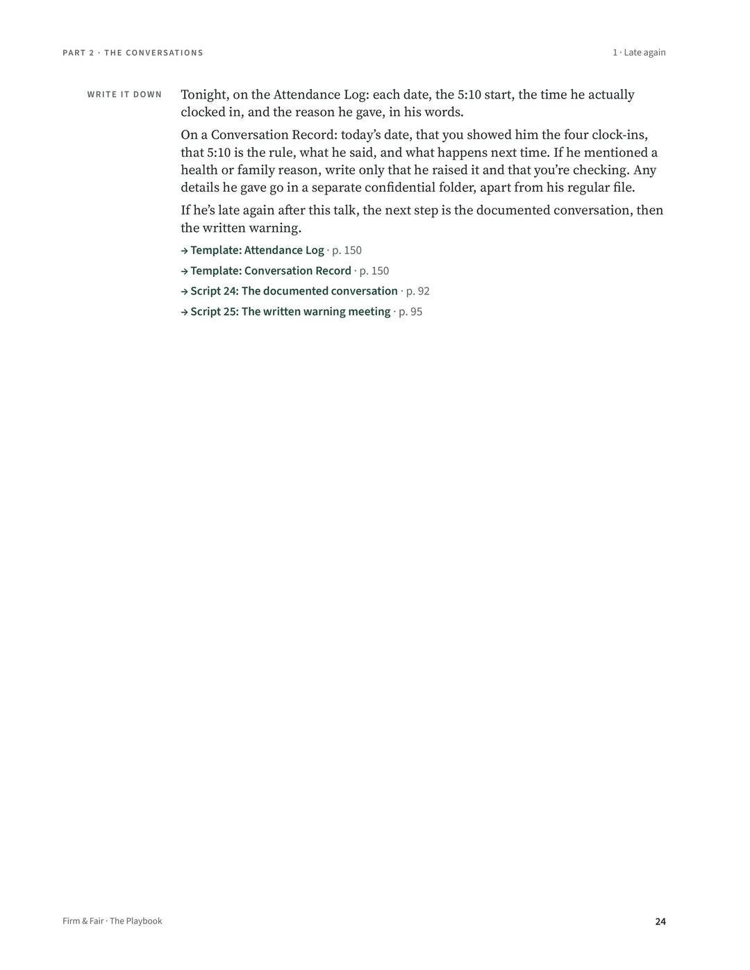 Script 1, Late again, Playbook page 24