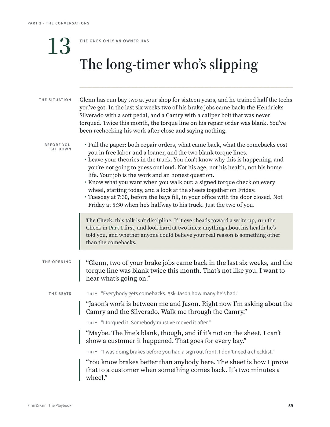 Script 13, The long-timer who’s slipping, Playbook page 59
