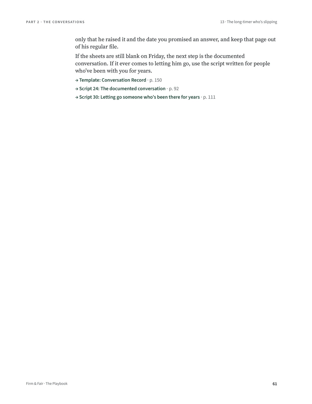 Script 13, The long-timer who’s slipping, Playbook page 61