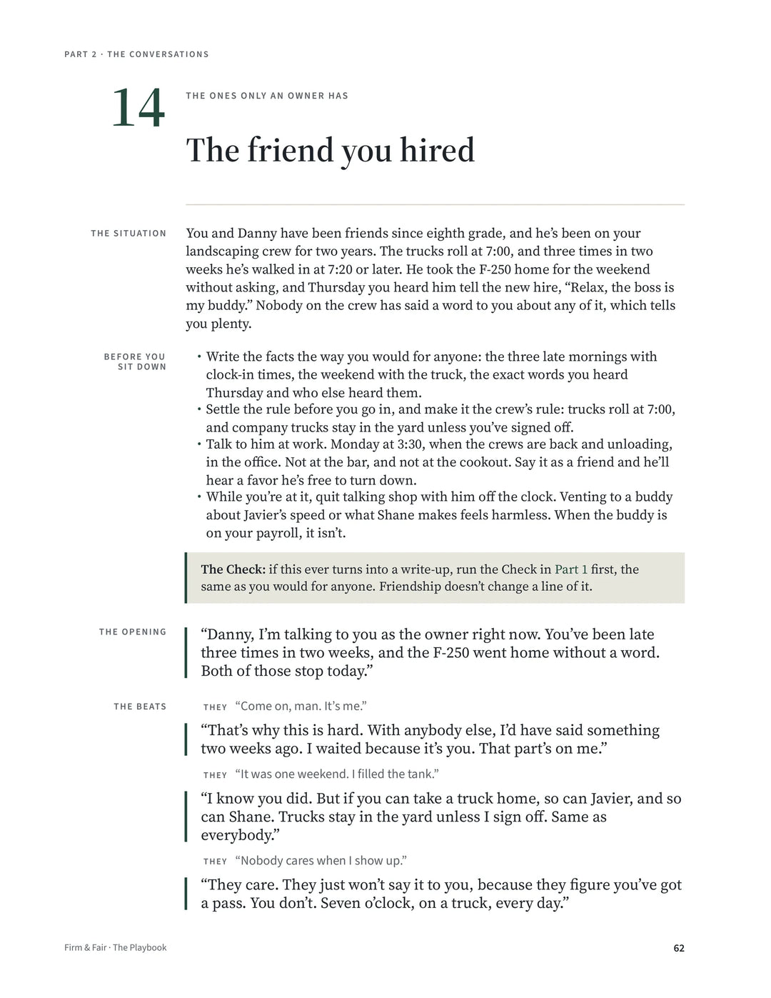 Script 14, The friend you hired, Playbook page 62