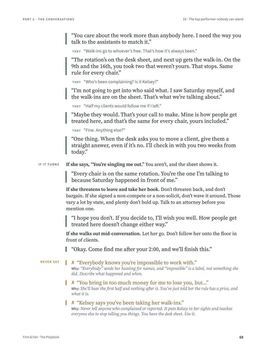 Script 16, The top performer nobody can stand, Playbook page 69
