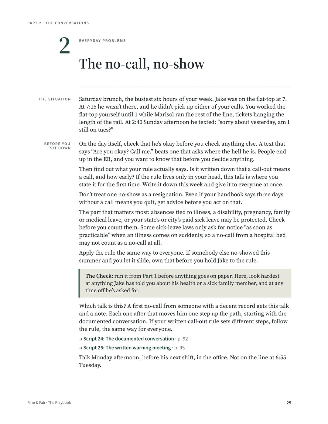 Script 2, The no-call, no-show, Playbook page 25