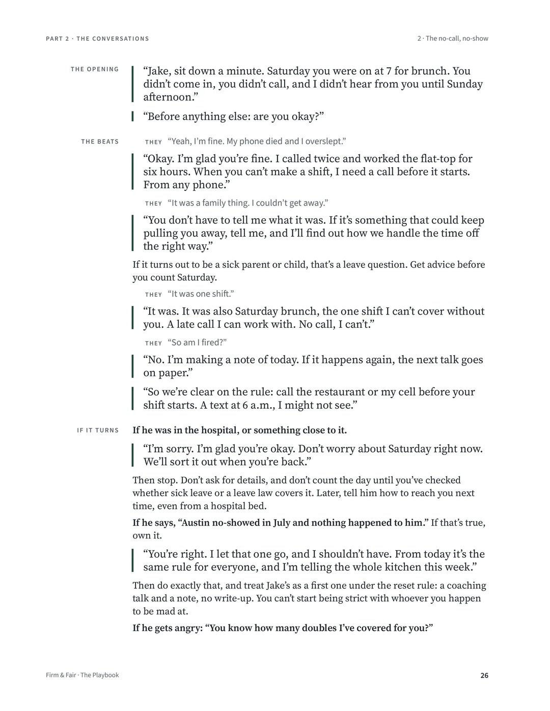 Script 2, The no-call, no-show, Playbook page 26